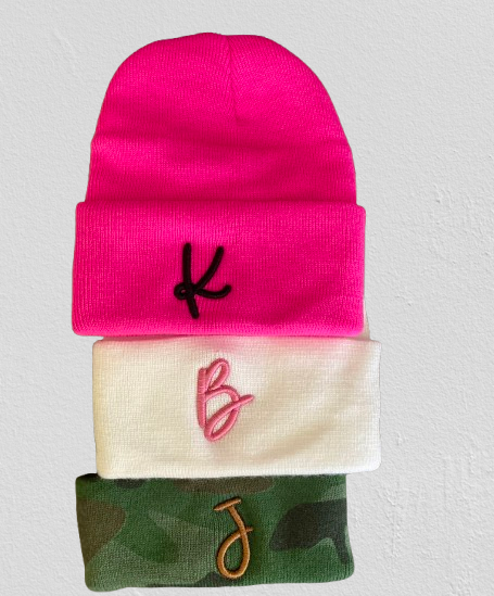 3-D Embroidered Initial  Beanies